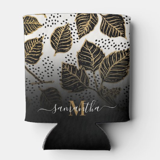 Zwart en Gouden Bloemen Blikjeskoeler (Achterkant)