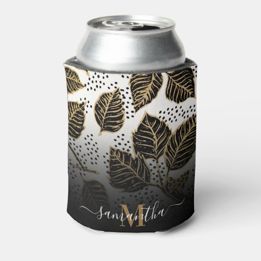 Zwart en Gouden Bloemen Blikjeskoeler (Blikje Achterkant)