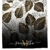 Zwart en Gouden Bloemen Douchegordijn (Voorkant)