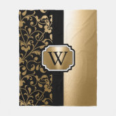Zwart en Gouden  Bloemen Fleece Deken (Voorkant)