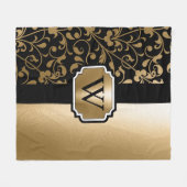 Zwart en Gouden  Bloemen Fleece Deken (Voorkant (Horizontaal))