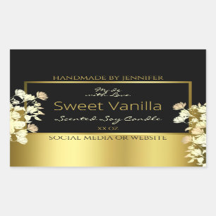 Zwart en Gouden Bloemen Product Verpakkingsetikett Rechthoekige Sticker