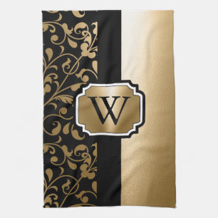 Zwart en Gouden Bloemen Theedoek