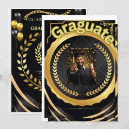 Zwart en gouden bloemen uitnodigingskaart | Elegan Kaart