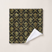 Zwart En Gouden Bloemendamask Monogram Bad Handdoek (Wasdoekje)
