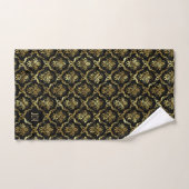 Zwart En Gouden Bloemendamask Monogram Bad Handdoek (Handdoek)