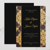 Zwart en gouden bloemendesign trouwuitnodiging kaart (Voorkant / Achterkant)