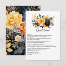 Zwart en gouden bloemendetailkaart voor trouwgaste