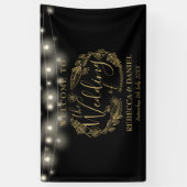 Zwart en gouden bloemenslingergeschrift bruiloft spandoek (Verticaal)