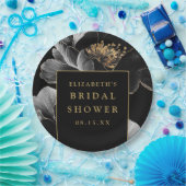 Zwart en gouden bloemige elegante moderne bruidsui papieren bordje (Feest)