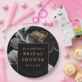 Zwart en gouden bloemige elegante moderne bruidsui papieren bordje (Feest)