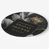Zwart en gouden bloemige elegante moderne bruidsui papieren bordje (Gekanteld)