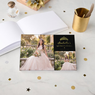 Zwart en gouden bloemige Quinceañera Gastenboek