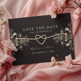 Zwart en gouden bloemige trouwdag save the date