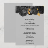 Zwart en gouden bloemige trouwuitnodiging kaart (Voorkant / Achterkant)