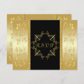 Zwart en gouden bloemkaart voor RSVP (Voorkant / Achterkant)
