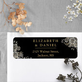 Zwart En Gouden Bloemrozen Gotische Retouradres Etiket