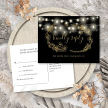 Zwart en gouden bloemstuk Song Request RSVP-kaart