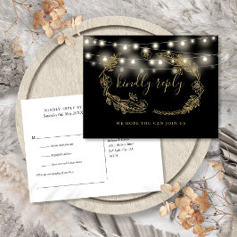 Zwart en gouden bloemstuk Song Request RSVP-kaart Uitnodiging Briefkaart
