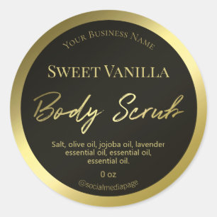 Zwart en Gouden Body Scrub Productlabel Ronde Sticker