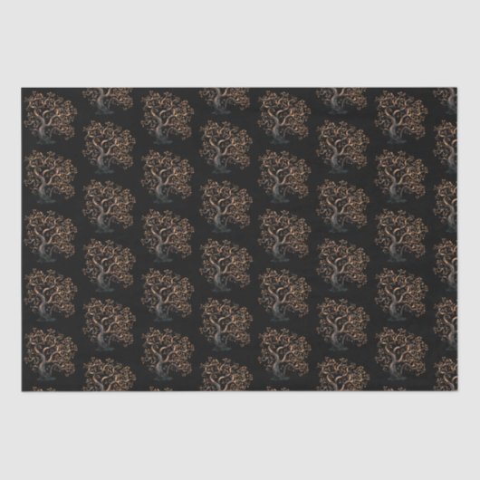 Zwart en Gouden Boom Patroon Halloween Tissuepapier (Voorkant)