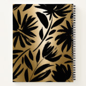 Zwart en Gouden Borstel Bloemen Notitieboek (Achterkant)