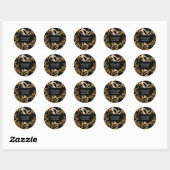 Zwart en Gouden Borstel Bloemen Ronde Sticker (Vel)
