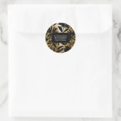 Zwart en Gouden Borstel Bloemen Ronde Sticker (Tas)