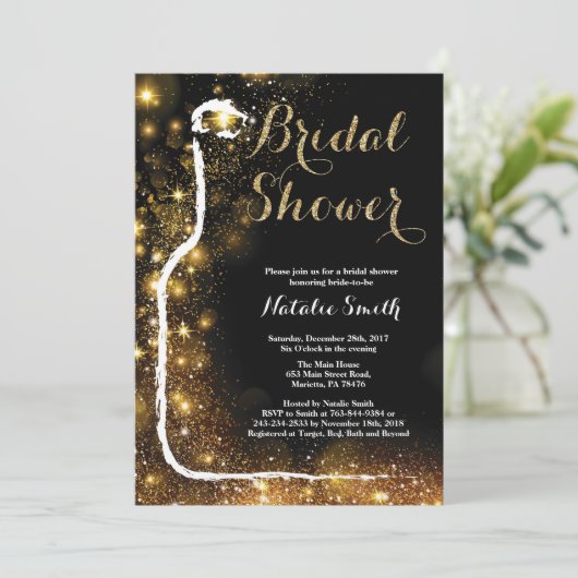 Zwart en gouden bruidsmeisjesfeest uitnodiging wij (Staand voorkant)