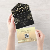  zwart en gouden bruiloft all in one uitnodiging (Afscheurbaar)