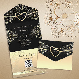  zwart en gouden bruiloft all in one uitnodiging