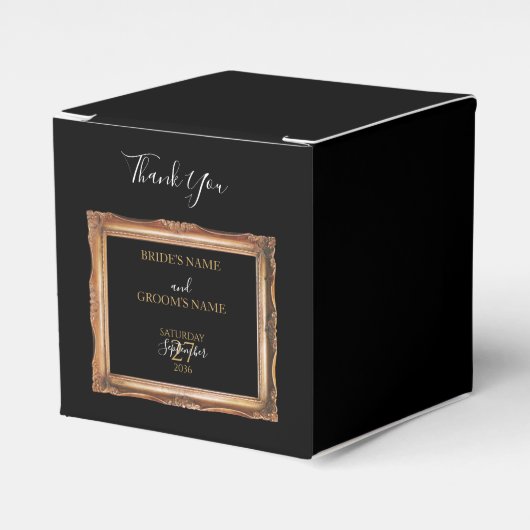 zwart en gouden bruiloft bedankdoosjes (Voorkant Zijde)