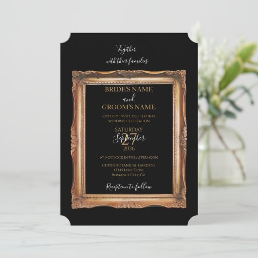  zwart en gouden bruiloft kaart (Staand voorkant)