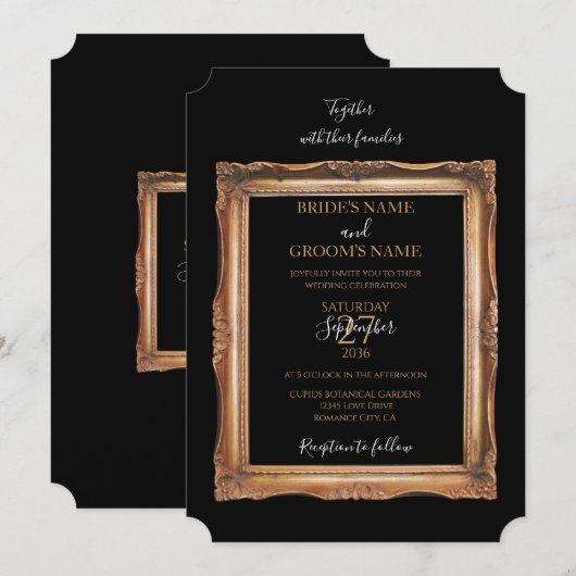 zwart en gouden bruiloft kaart (Voorkant / Achterkant)