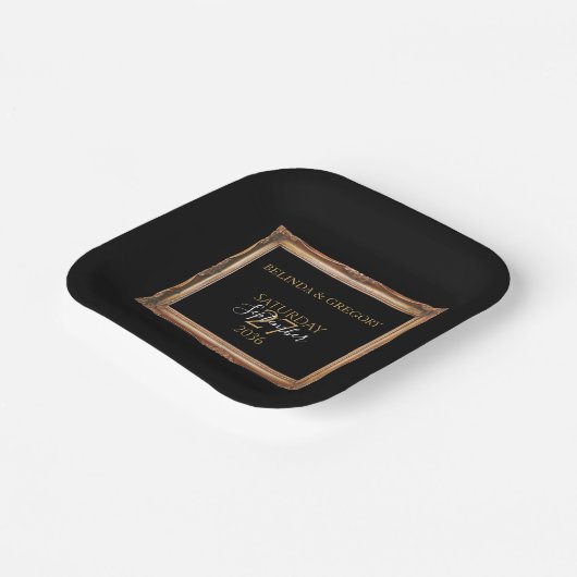 zwart en gouden bruiloft papieren bordje (Gebogen)