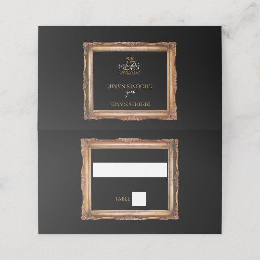  zwart en gouden bruiloft plaatskaartje (Buitenkant ongevouwen)