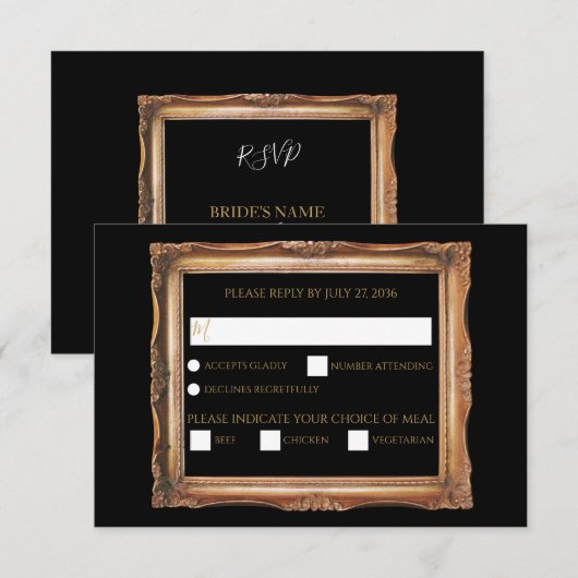 zwart en gouden bruiloft RSVP kaartje (Voorkant / Achterkant)