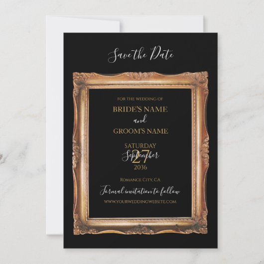 zwart en gouden bruiloft save the date (Voorkant)
