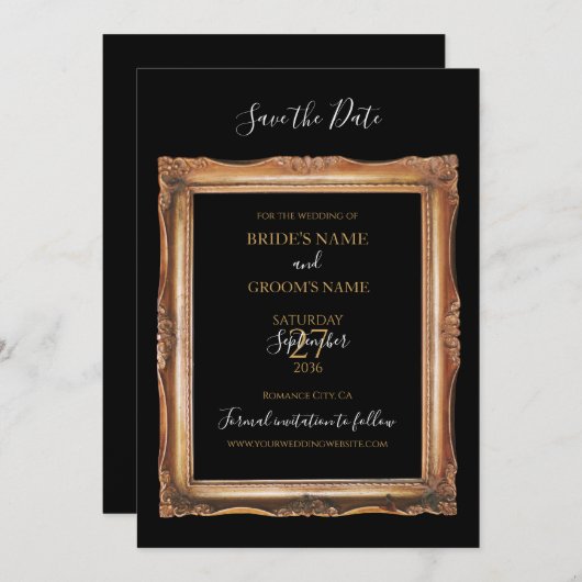  zwart en gouden bruiloft save the date (Voorkant / Achterkant)