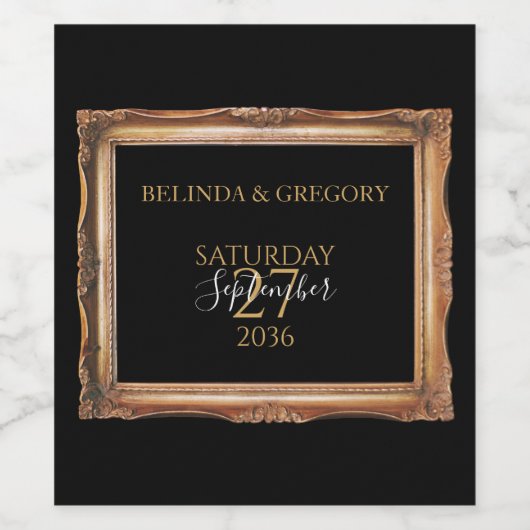  zwart en gouden bruiloft wijn etiket (Enkel label)