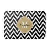 Zwart en Gouden Chevron Monogram Badmat (Voorkant)