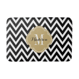 Zwart en Gouden Chevron Monogram Badmat