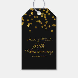 Zwart en gouden confetti 50ste verjaardag cadeauka cadeaulabel