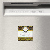 Zwart en gouden Damask Monogram opslaan Datum Magneet (Insitu (Vaatwasser))