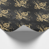 Zwart en gouden Damaspatroon Cadeaupapier (Hoek)