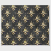 Zwart en gouden Damaspatroon Cadeaupapier (Vlak)