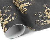 Zwart en gouden Damaspatroon Cadeaupapier (Rol Hoek)