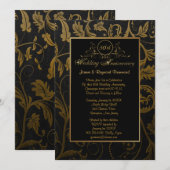 Zwart en gouden damast 50ste huwelijksjubileum kaart (Voorkant / Achterkant)