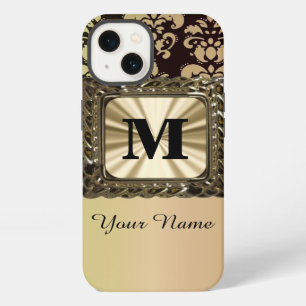 Zwart en gouden damast gepersonaliseerd iPhone 13 hoesje