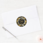 Zwart en gouden damast trouwsticker ronde sticker (Envelop)